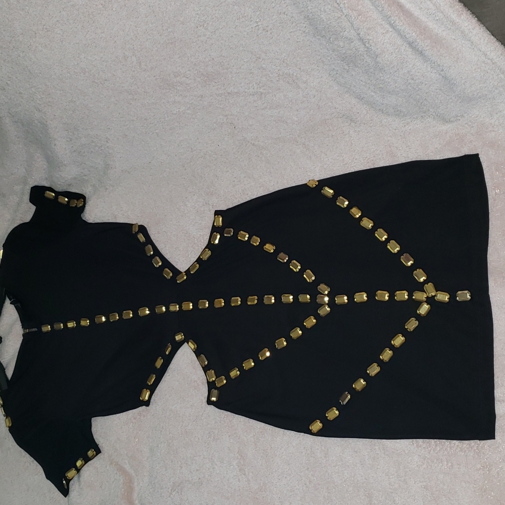 Black and Gold knee length dress with open sides, size small,  By Good Time USA